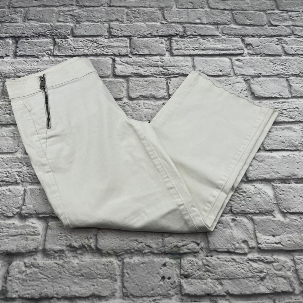 Loft Womens White Wide Leg Crop Pants Size 0 25 Raw Hem Exposed Zipper